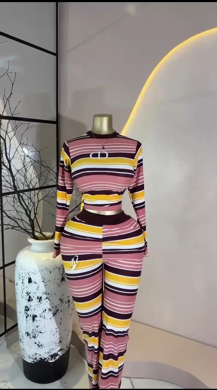Stripe Crop & Pants Set