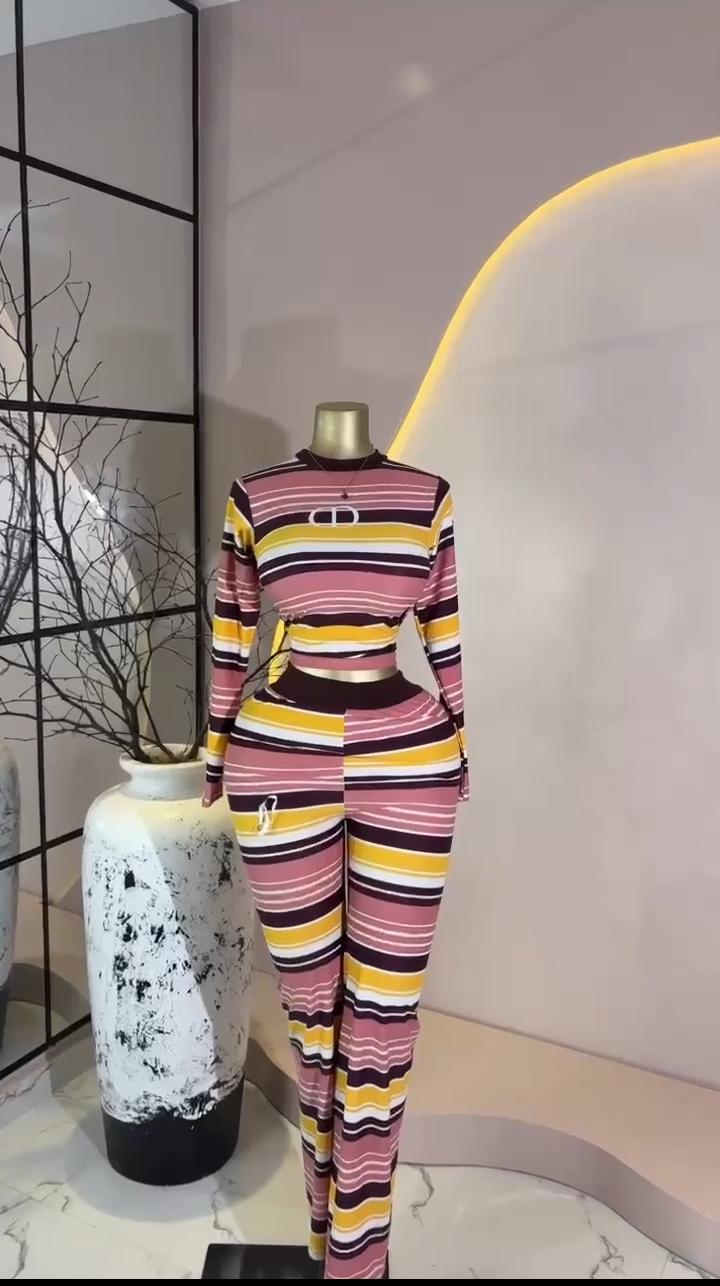 Stripe Crop & Pants Set