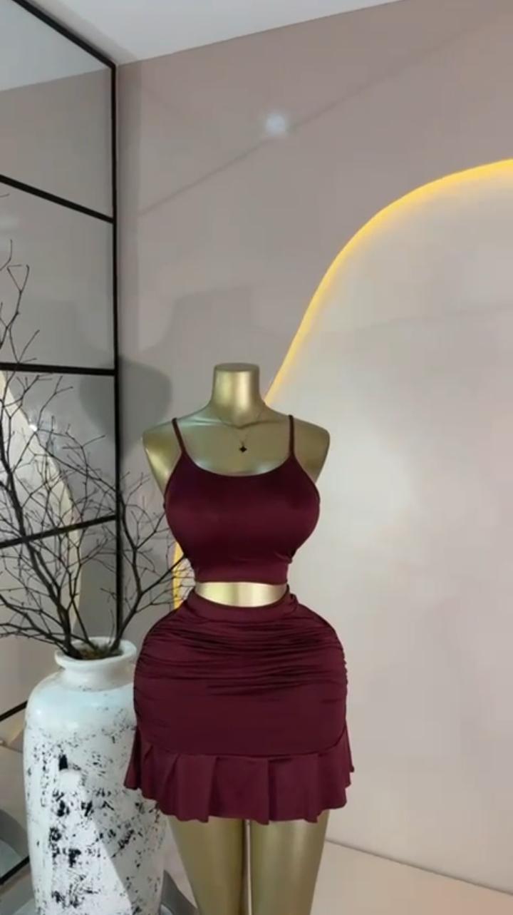 Wine Cami & Ruffle Skirt