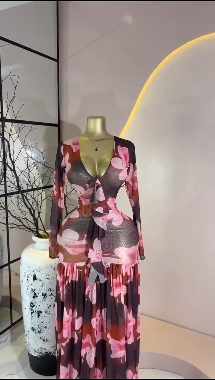 Dark Floral Tiered Maxi