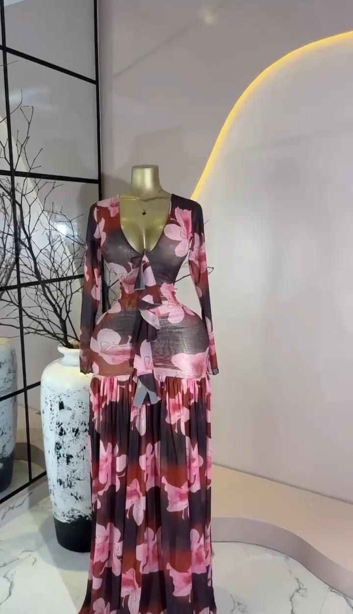 Dark Floral Tiered Maxi