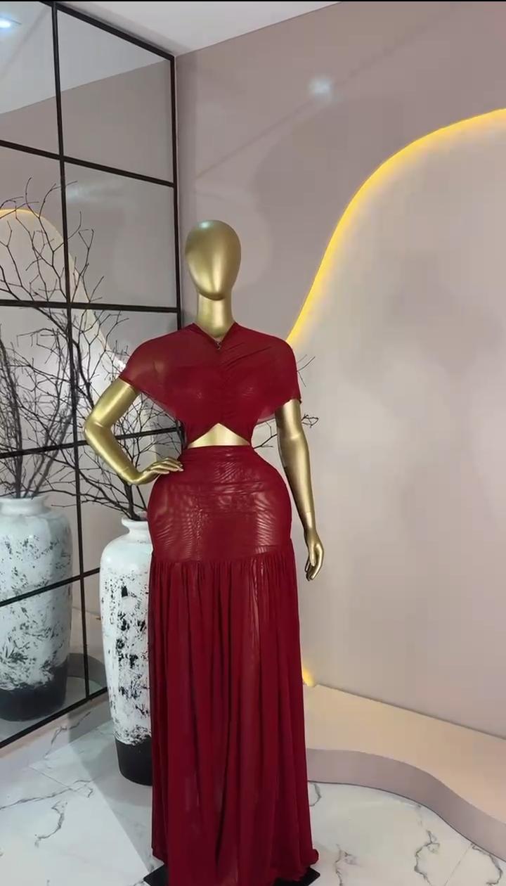 Red Twist Crop & Maxi Set