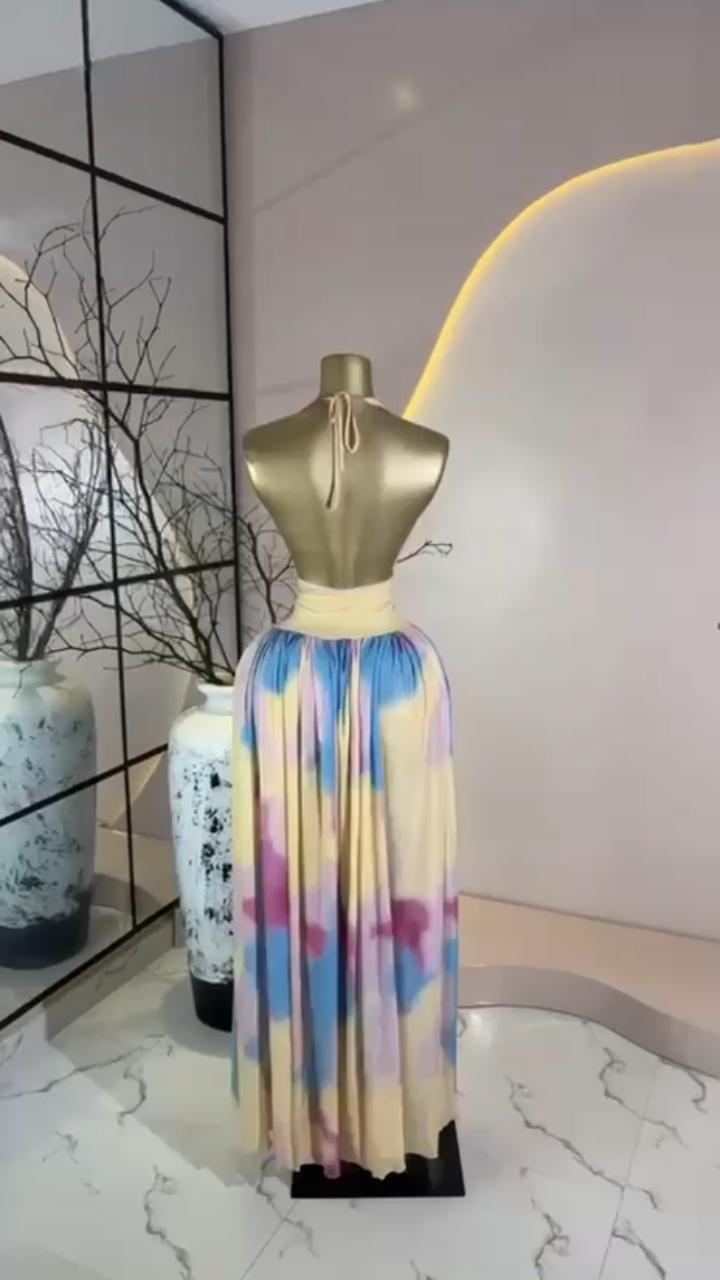 Pastel Tie-Dye Halter Maxi