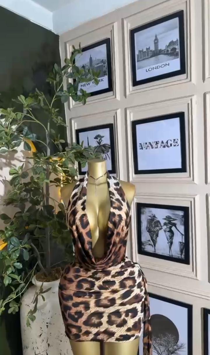 Leopard Cowl Halter Mini