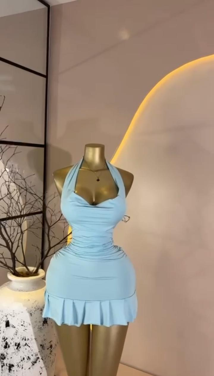 Blue Cowl Halter Mini