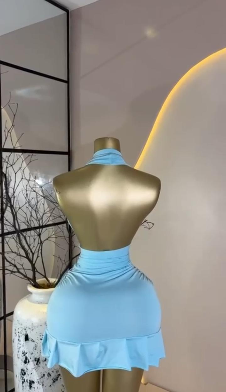 Blue Cowl Halter Mini