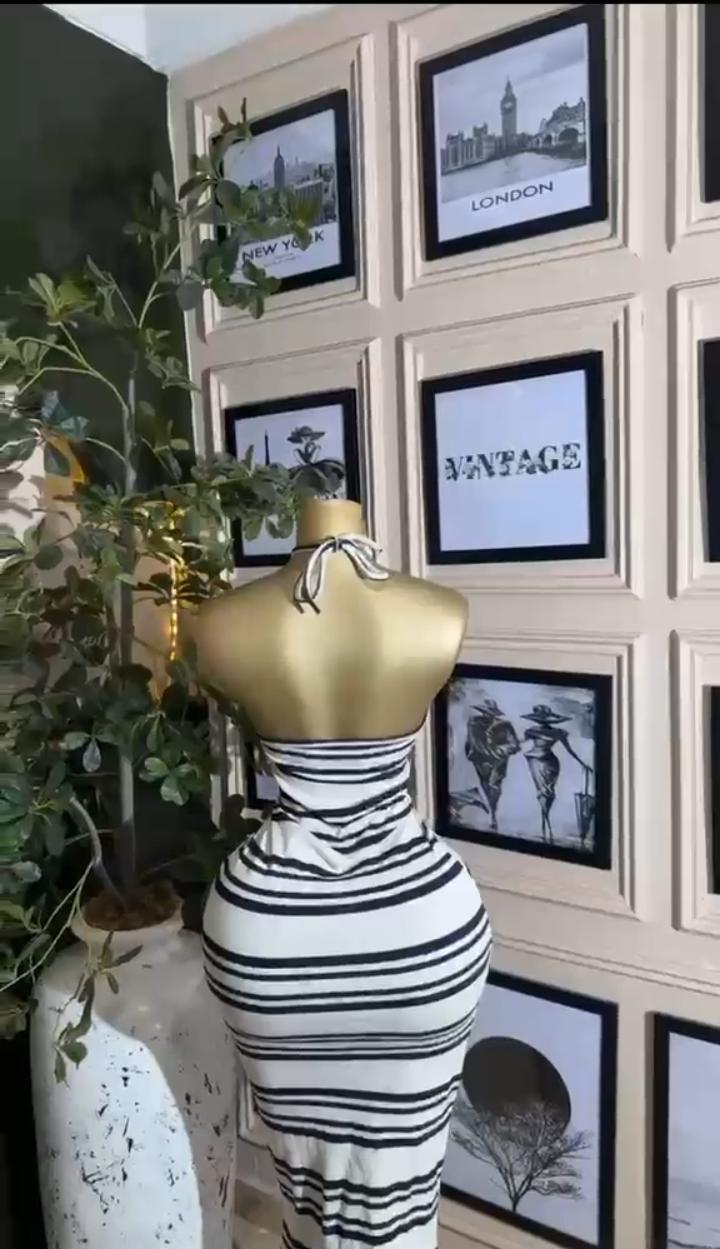 Stripe Halter Midi