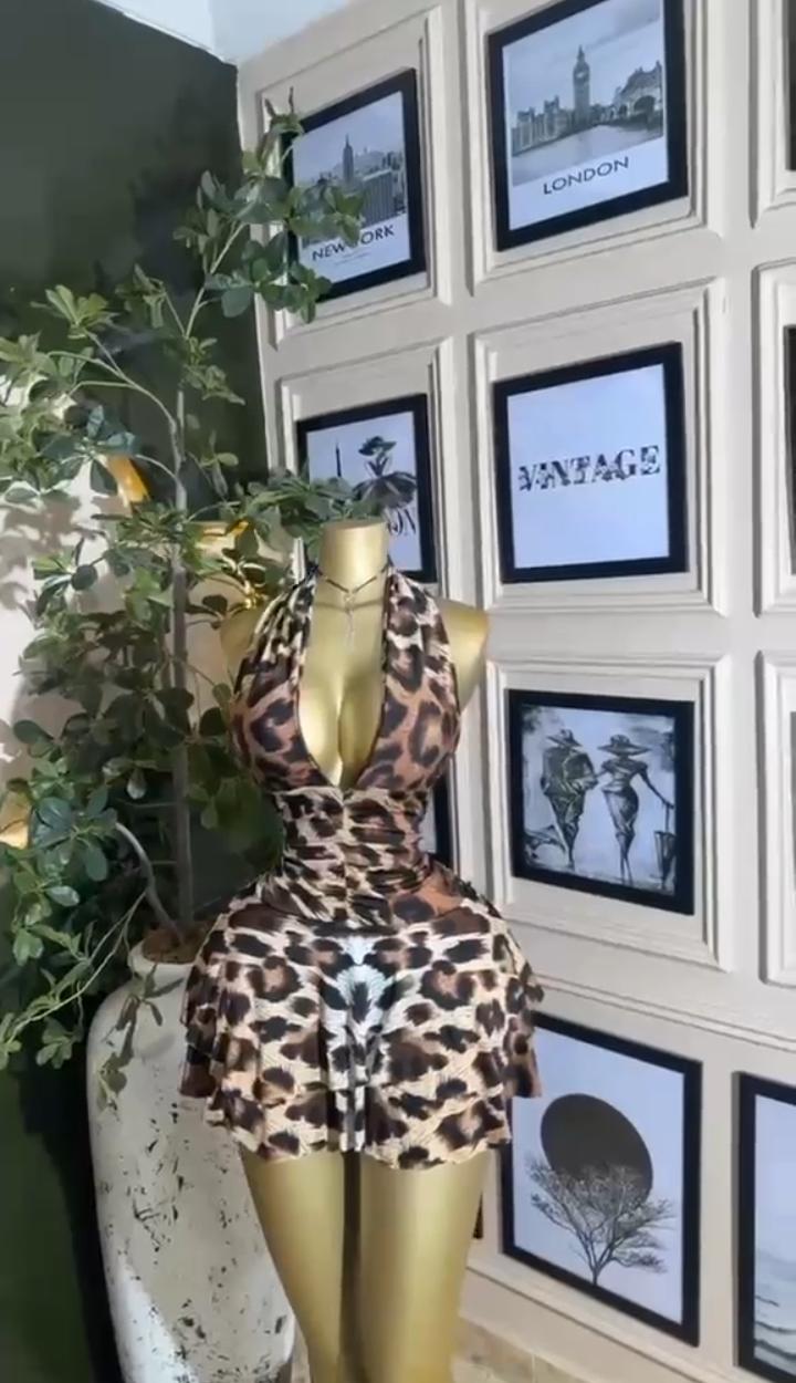 Leopard Ruffle Halter Mini