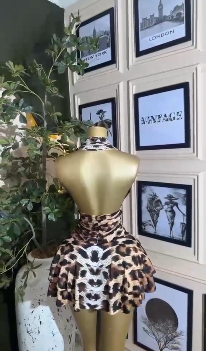 Leopard Ruffle Halter Mini