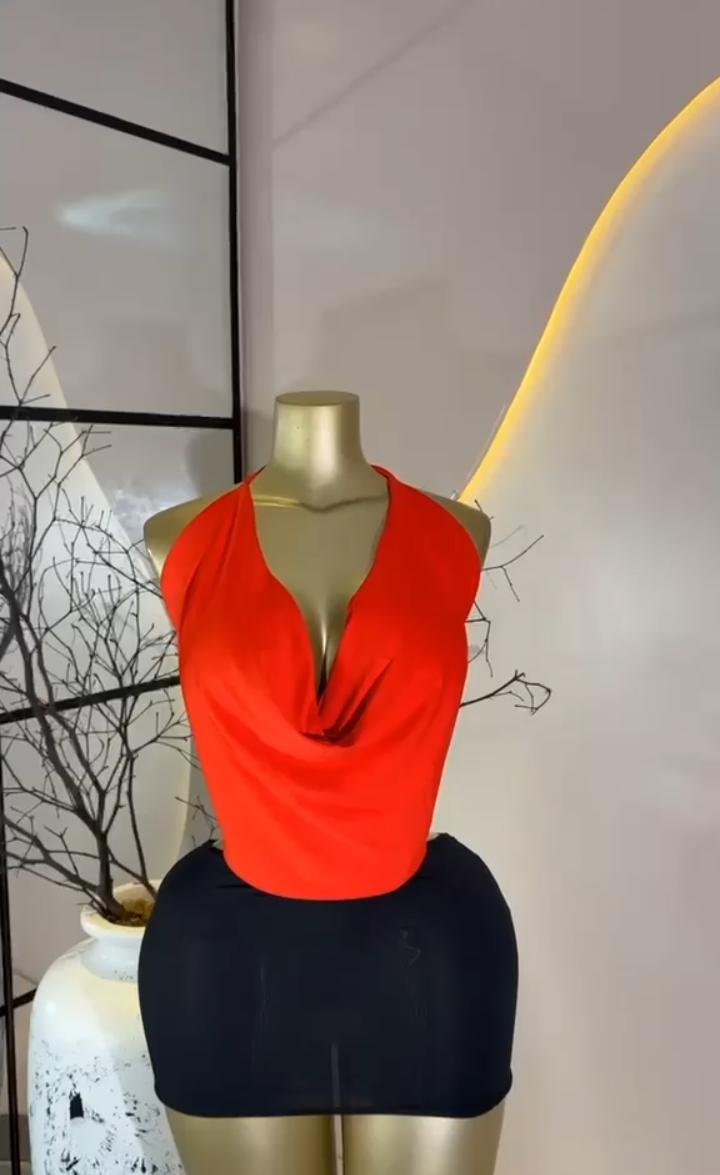 Red Halter Crop Set