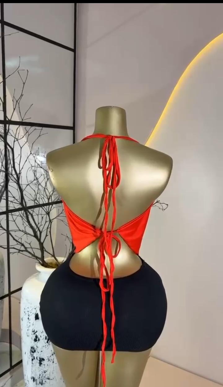 Red Halter Crop Set