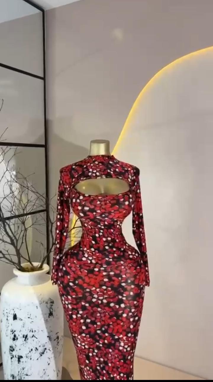 Red Petal Cutout Midi