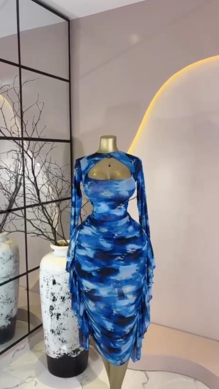 Blue Watercolour Cutout Midi