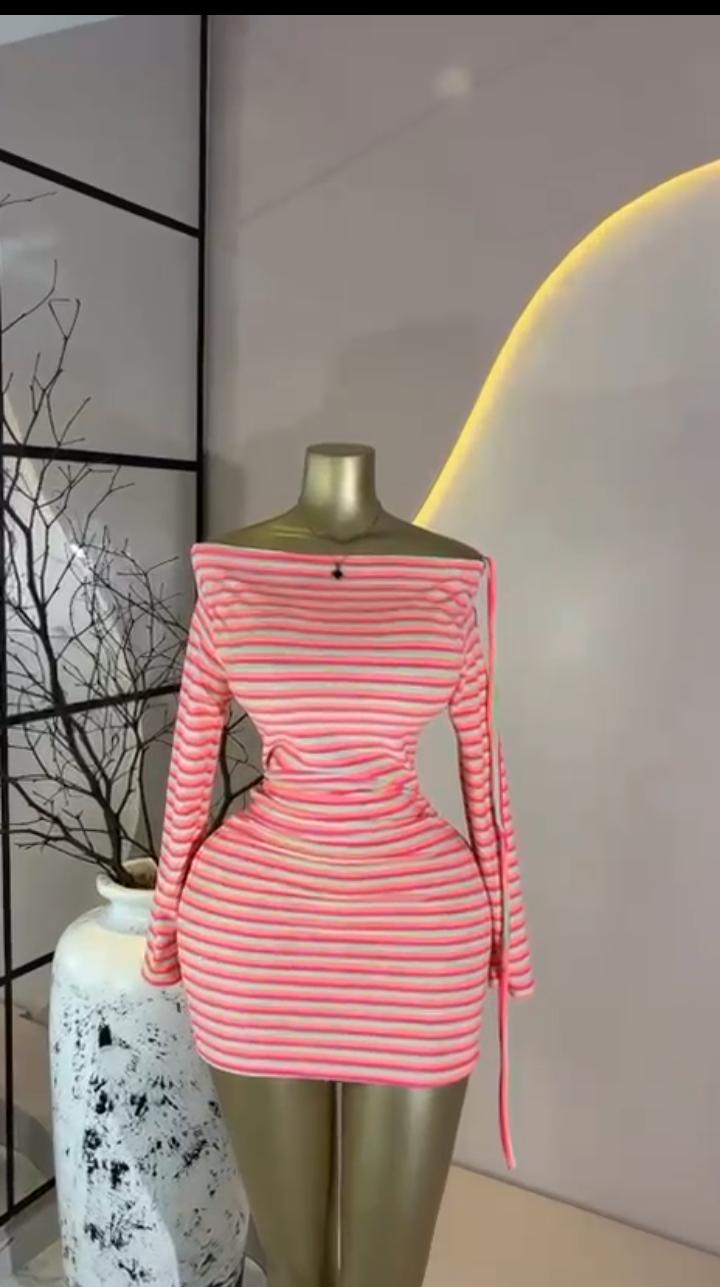Neon Stripe Off-Shoulder Mini