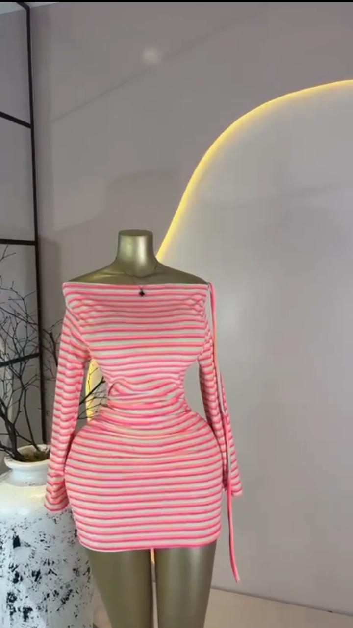 Neon Stripe Off-Shoulder Mini