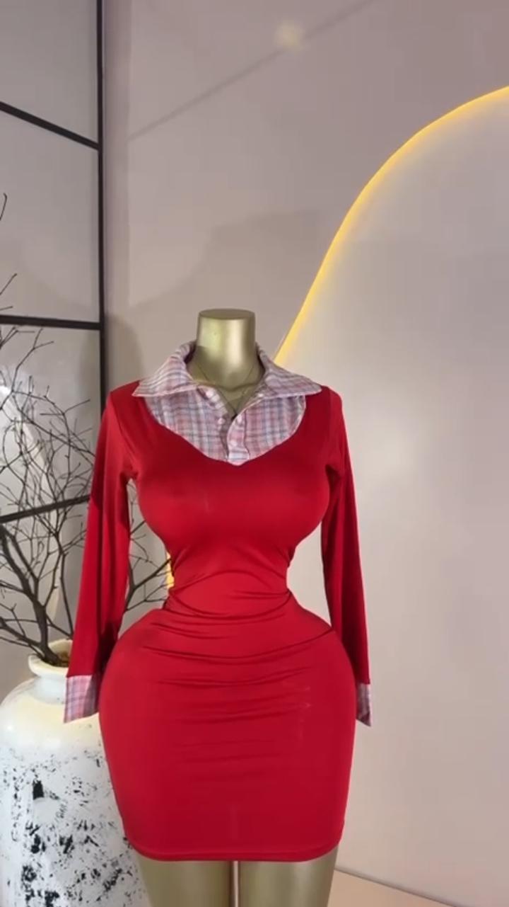 Red Plaid Collar Cutout Mini