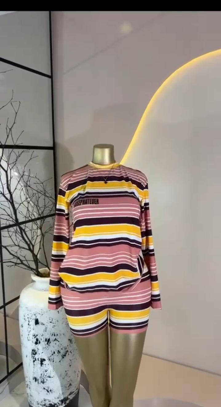 Multicolor Stripe Long Set