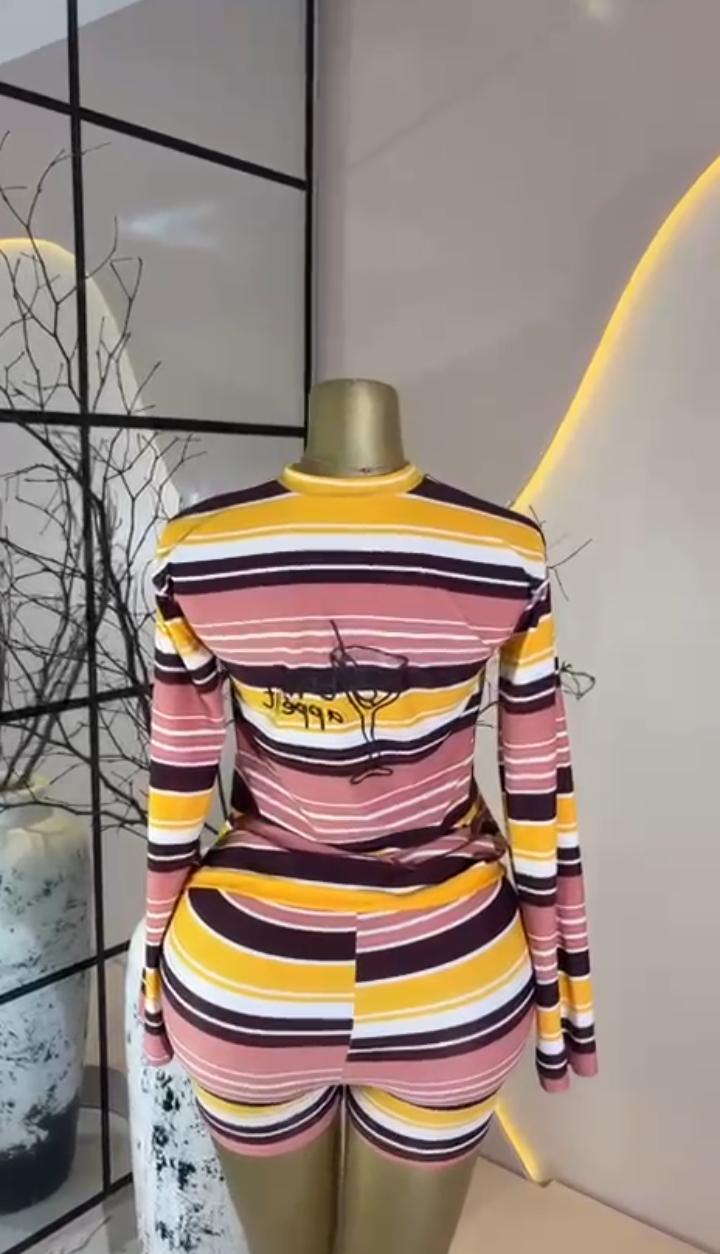Multicolor Stripe Long Set
