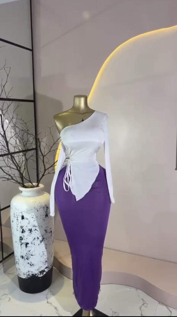 One-Shoulder Ruche & Purple Set