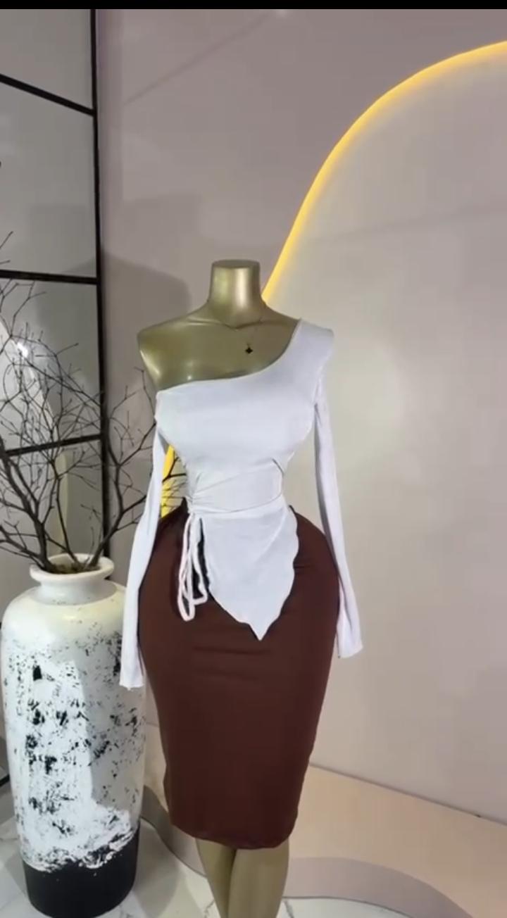 One-Shoulder Ruche & Mocha Set