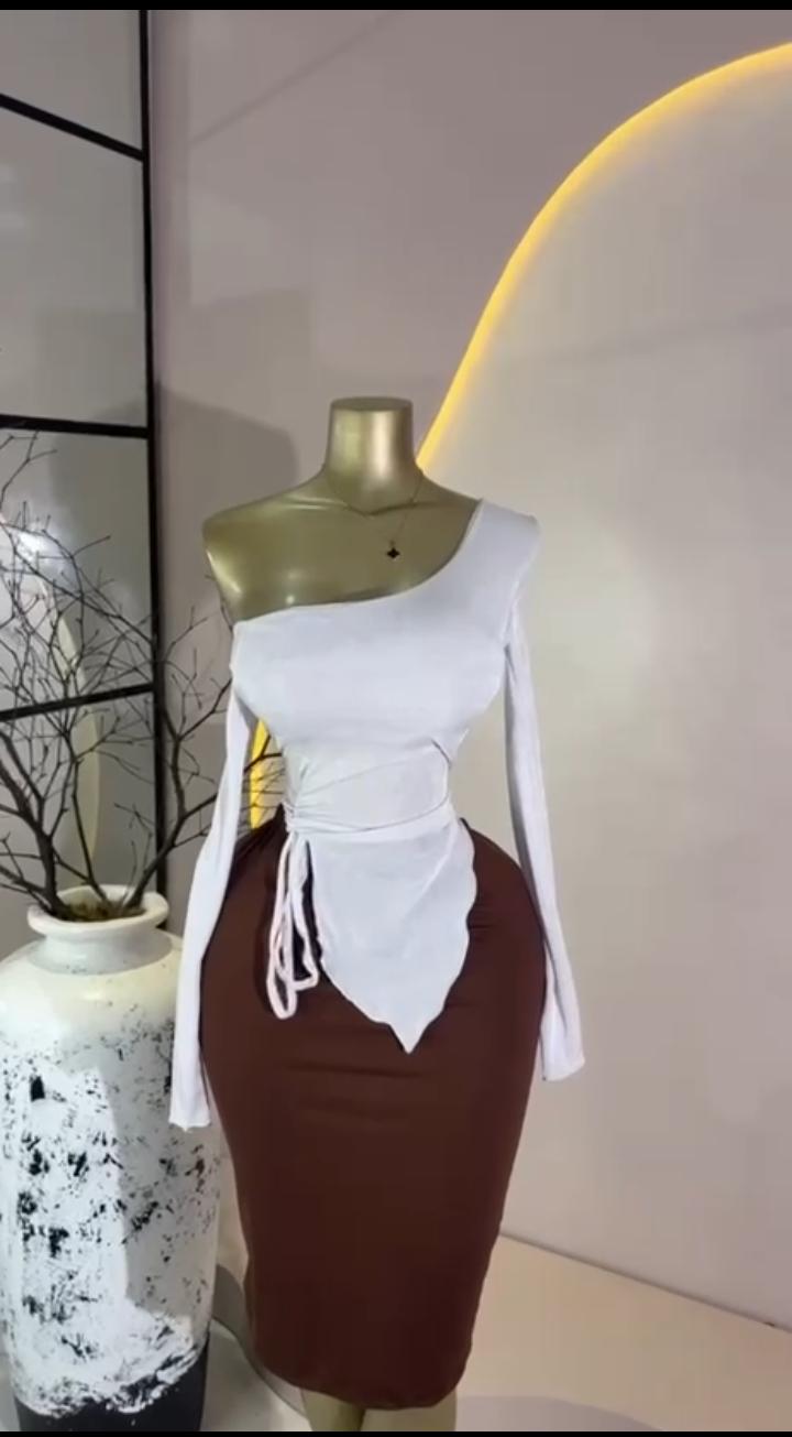 One-Shoulder Ruche & Mocha Set