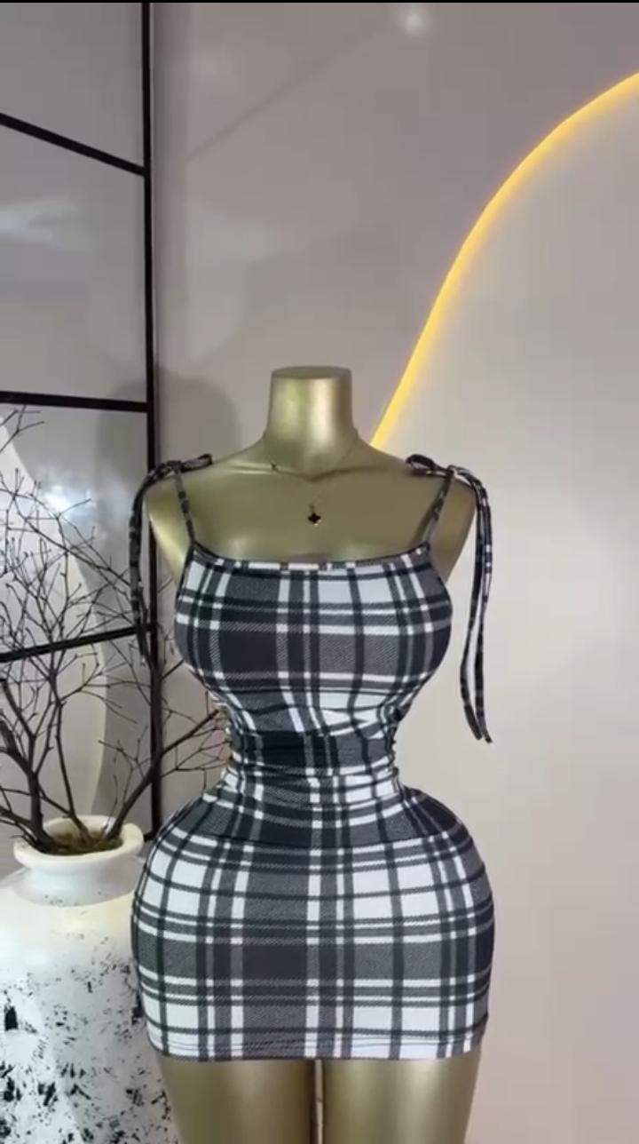Plaid Tie-Shoulder Mini