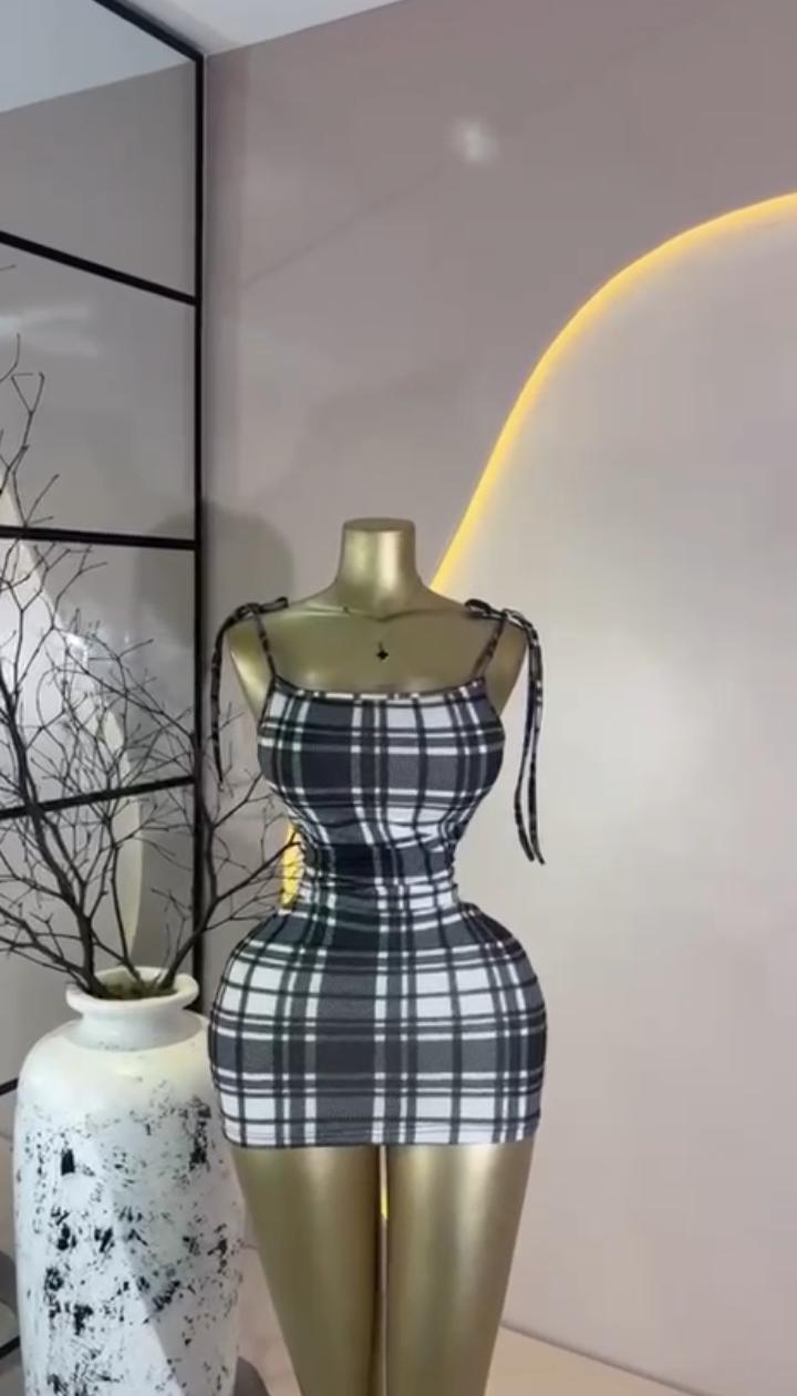 Plaid Tie-Shoulder Mini